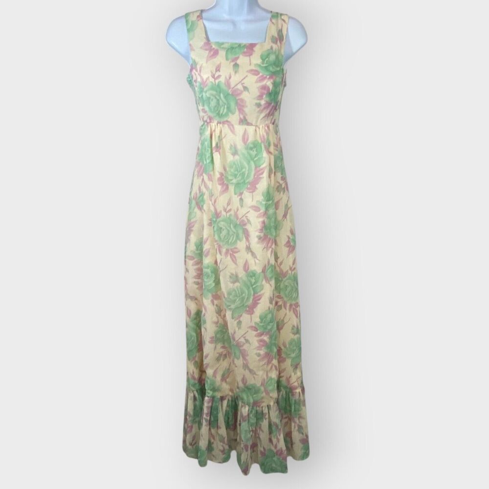 Vintage 70s 80s Cottagecore Prairie Maxi Dress | Cream Floral | Lined